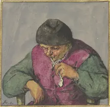 Half-figure of a seated peasant with a pipe, after 1670. Creator: Adriaen van Ostade