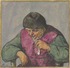 Half-figure of a seated peasant with a pipe, after 1670. Creator: Adriaen van Ostade