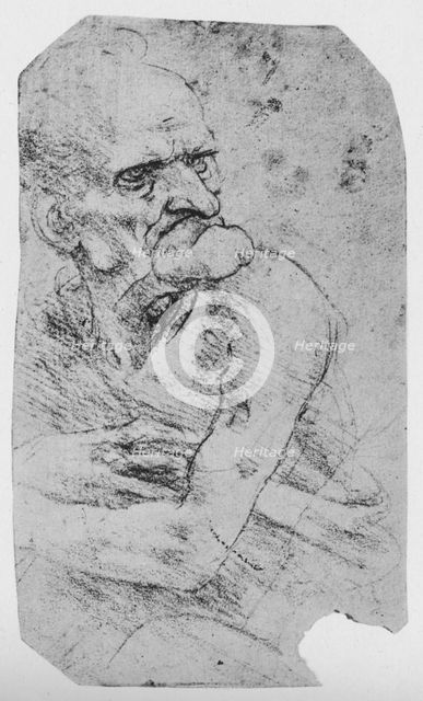 'Half-Length Caricature of an Old Man with a Prominent Chin', c1480 (1945). Artist: Leonardo da Vinci.