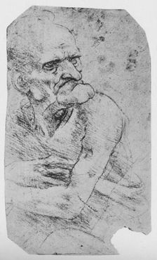Half-Length Caricature of an Old Man with a Prominent Chin c1480 (1945). Artist: Leonardo da Vinci