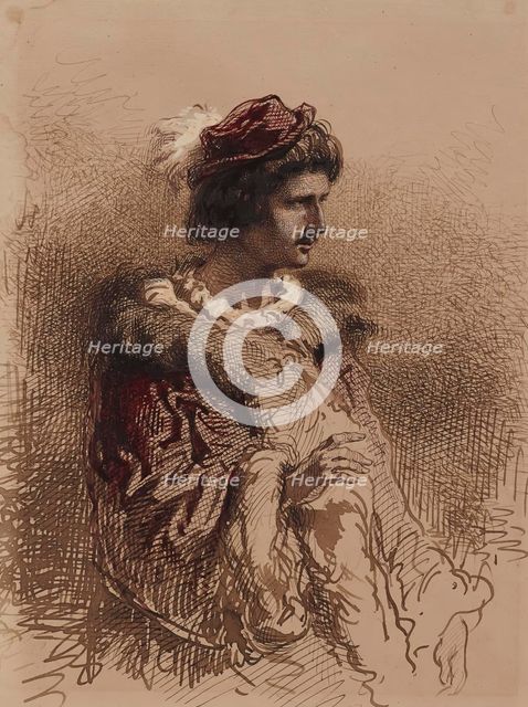 Half-length Male Figure in Sixteenth-century Costume, 1855-1867. Creator: Paul Gavarni.
