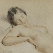 Half-length sketch of a reclining female nude, c1830-1870. Creator: Edmund Thomas Parris