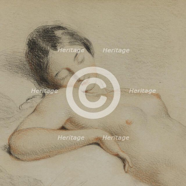 Half-length sketch of a reclining female nude, c1830-1870. Creator: Edmund Thomas Parris.
