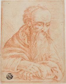 Half-Length Sketch of Bearded Man Leaning on Sill or Table, n.d. Creator: Unknown