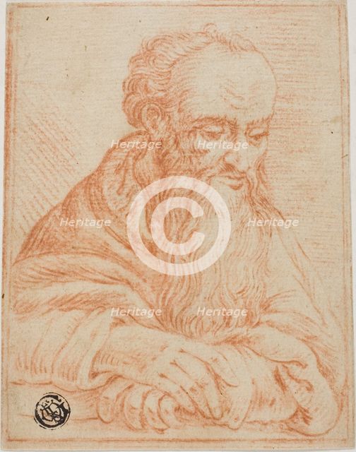 Half-Length Sketch of Bearded Man Leaning on Sill or Table, n.d. Creator: Unknown.