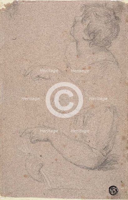 Half-Length Sketch of Child in Profile to Left, with Sketches of Right Arm and Left Hand, n.d. Creator: Giovanni Battista Cipriani.