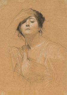 Half-Length Portrait of a Woman with Her Hand on Her Forehead, 1884-1885. Creator: Klimt, Gustav (1862-1918)