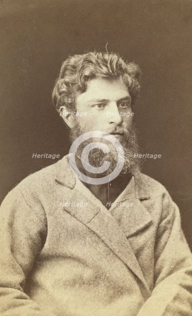 Half-length portrait of a man, dressed in convict clothing, facing right, between 1880 and 1886. Creator: Unknown.