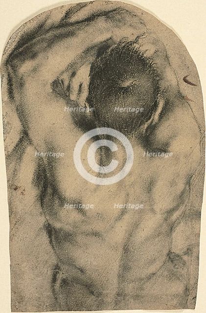 Half-Length Recumbent Male Nude Seen from the Back, c.1590. Creator: Pietro Faccini.