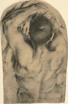 Half-Length Recumbent Male Nude Seen from the Back, c.1590. Creator: Pietro Faccini