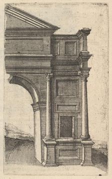 Half of an Arch [Porta Antonae] from the series Ruinarum variarum fabricarum delineatione..., 1554. Creator: Lambert Suavius