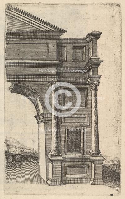 Half of an Arch [Porta Antonae] from the series 'Ruinarum variarum fabricarum delineatione..., 1554. Creator: Lambert Suavius.