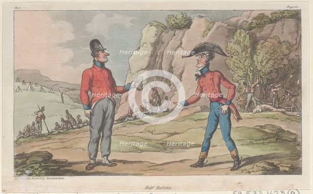Half Rations, from "The Military Adventures of Johnny Newcome", 1815., 1815. Creator: Thomas Rowlandson.
