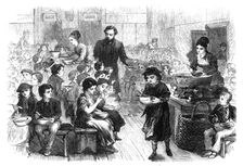 Halfpenny dinners for poor children in East London, 1870. Creator: Unknown