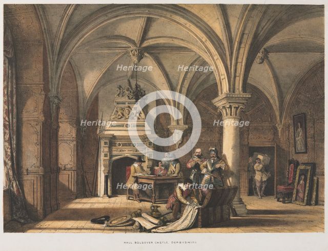 Hall, Bolsover Castle, Derbyshire, 1840. Creator: Joseph Nash (British, 1808-1878).