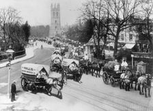 Hall's Brewery drays lead the May Day processions, Magdalen Bridge, Oxford, Oxfordshire, 1912. Artist: Henry Taunt
