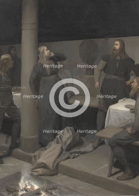 Hallgerd’s Slap; Illustration for Njal’s Saga, ch. 48, from c.1895 until 1900. Creator: Johan August Malmström.