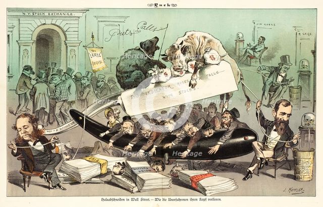 Halsabschneiden in Wall Street. Cartoon from Puck, 1881. Creators: Joseph Keppler, Bernhard Gillam.