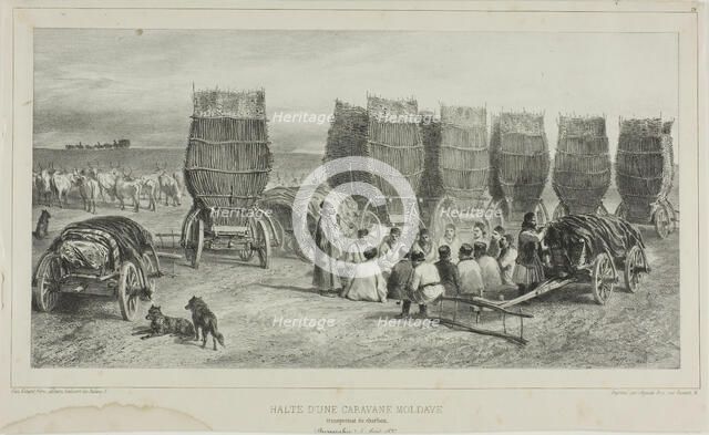 Halting Place of a Moldavian Caravan Transporting Coal, Bessarabia, August 5, 1837, 1840. Creator: Auguste Raffet.