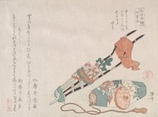 Hama-yumi and Buriburi-gitcho; Both Ceremonial Toys of Boys for the New Year, 19th..., 19th century. Creator: Shinsai