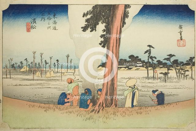 Hamamatsu: Winter Scene (Hamamatsu, fuyugare no zu), from the series "Fifty-three..., c. 1833/34. Creator: Ando Hiroshige.