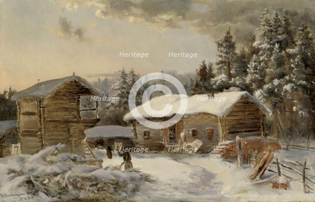 Hämäläinen farmhouse, copy after Hjalmar Munsterhjelm. Creator: Aukusti Uotila.