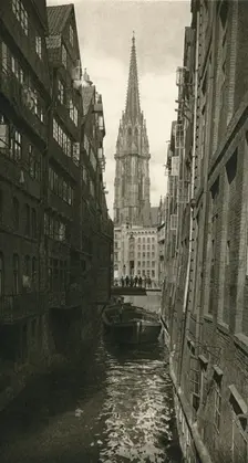 Hamburg - Fleet with St. Nikolai Tower 1931. Artist: Kurt Hielscher