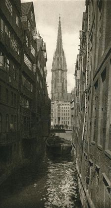 Hamburg - Fleet with St. Nikolai Tower 1931. Artist: Kurt Hielscher