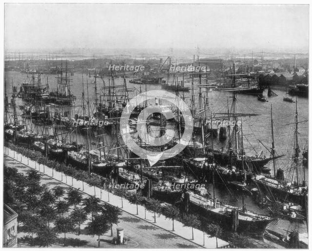 Hamburg harbour, Germany, late 19th century.Artist: John L Stoddard