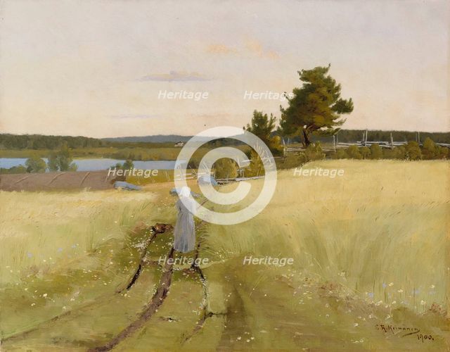 Haminalahti, Farmer's Wife on the Cartway, 1900. Creator: Sigfrid August Keinanen.