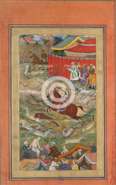 Hamid Bhakari Punished by Akbar, Folio from an Akbarnama, ca. 1604. Creator: Manohar.