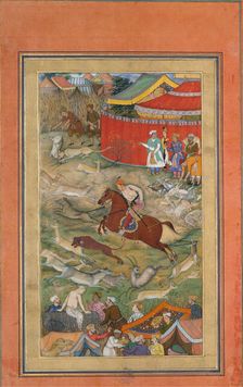 Hamid Bhakari Punished by Akbar, Folio from an Akbarnama, ca. 1604. Creator: Manohar