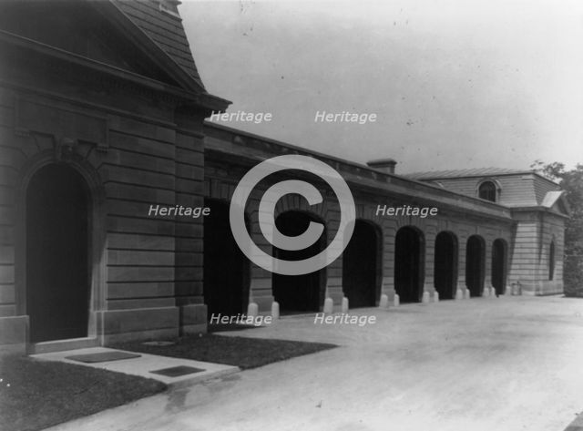 Hamilton Rice Home in Newport, Rhode Island, exterior view of garage doors, between 1917 and 1927. Creator: Frances Benjamin Johnston.
