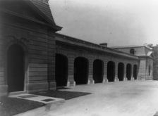 Hamilton Rice Home in Newport, Rhode Island, exterior view of garage doors, between 1917 and 1927. Creator: Frances Benjamin Johnston