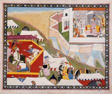 Hamir Receives Mehma, Folio from a Hamir Hath, c1840. Creator: Unknown