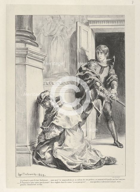 Hamlet Attempts to Kill the King, 1834-43., 1834-43. Creator: Eugene Delacroix.