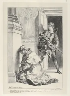 Hamlet Attempts to Kill the King, 1834-43., 1834-43. Creator: Eugene Delacroix
