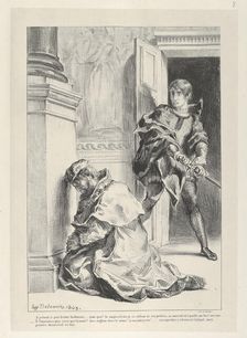 Hamlet Attempts to Kill the King, 1834-43., 1834-43. Creator: Eugene Delacroix