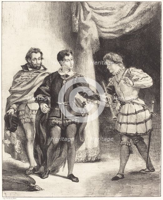 Hamlet and Guildenstern (Act III, Scene II), 1834/1843. Creator: Eugene Delacroix.