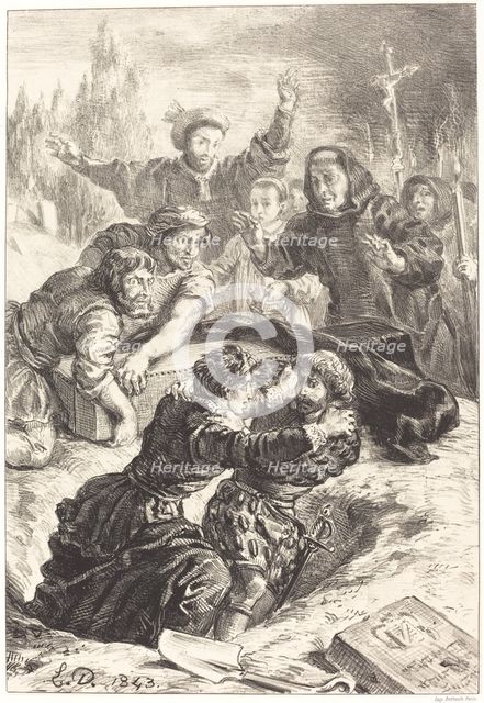Hamlet and Laertes in the Grave of Ophelia (Act V, Scene I), 1843. Creator: Eugene Delacroix.
