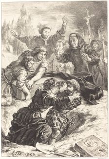 Hamlet and Laertes in the Grave of Ophelia (Act V, Scene I), 1843. Creator: Eugene Delacroix