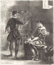 Hamlet and Ophelia (Act III, Scene I), 1834/1843. Creator: Eugene Delacroix