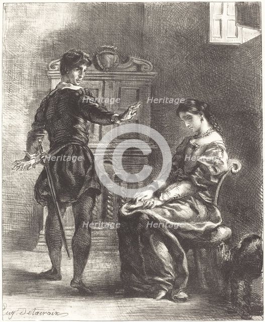 Hamlet and Ophelia (Act III, Scene I), 1834/1843. Creator: Eugene Delacroix.
