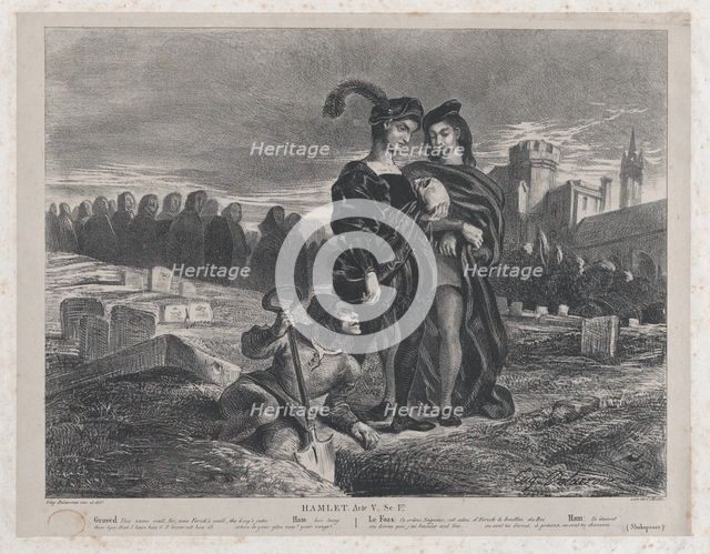Hamlet Contemplating Yorick’s Skull, 1828., 1828. Creator: Eugene Delacroix.