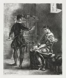 Hamlet: Hamlet and Ophelia, 1834. Creator: Eugène Delacroix (French, 1798-1863)