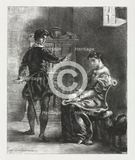 Hamlet: Hamlet and Ophelia, 1834. Creator: Eugène Delacroix (French, 1798-1863).