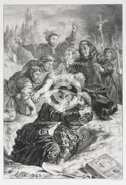Hamlet: Hamlet and Laertes in the Grave of Ophelia, 1843. Creator: Eugène Delacroix (French, 1798-1863).