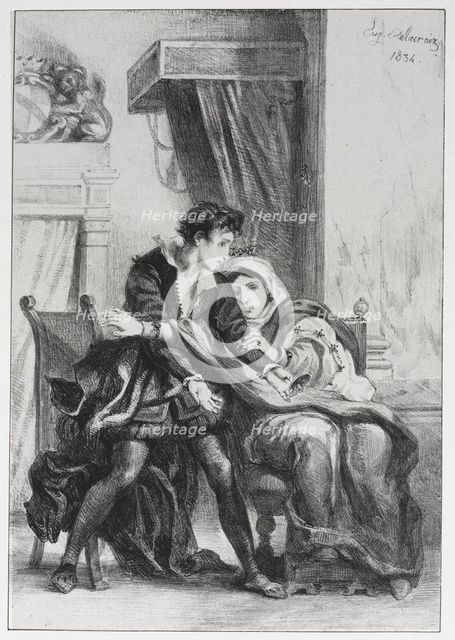 Hamlet: Hamlet and the Queen, 1834. Creator: Eugène Delacroix (French, 1798-1863).