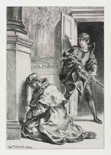 Hamlet: Hamlet Attempts to Kill the King, 1843. Creator: Eugène Delacroix (French, 1798-1863)