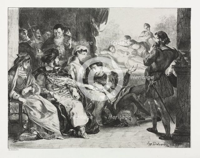Hamlet: Hamlet Commands the Actors to do a Scene from the Poisoning of his Father, 1834. Creator: Eugène Delacroix (French, 1798-1863).